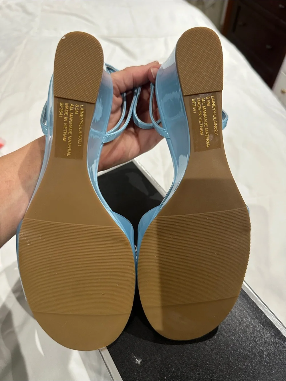 Madden Girl Light Blue Clear Strap Block Heel Sandals